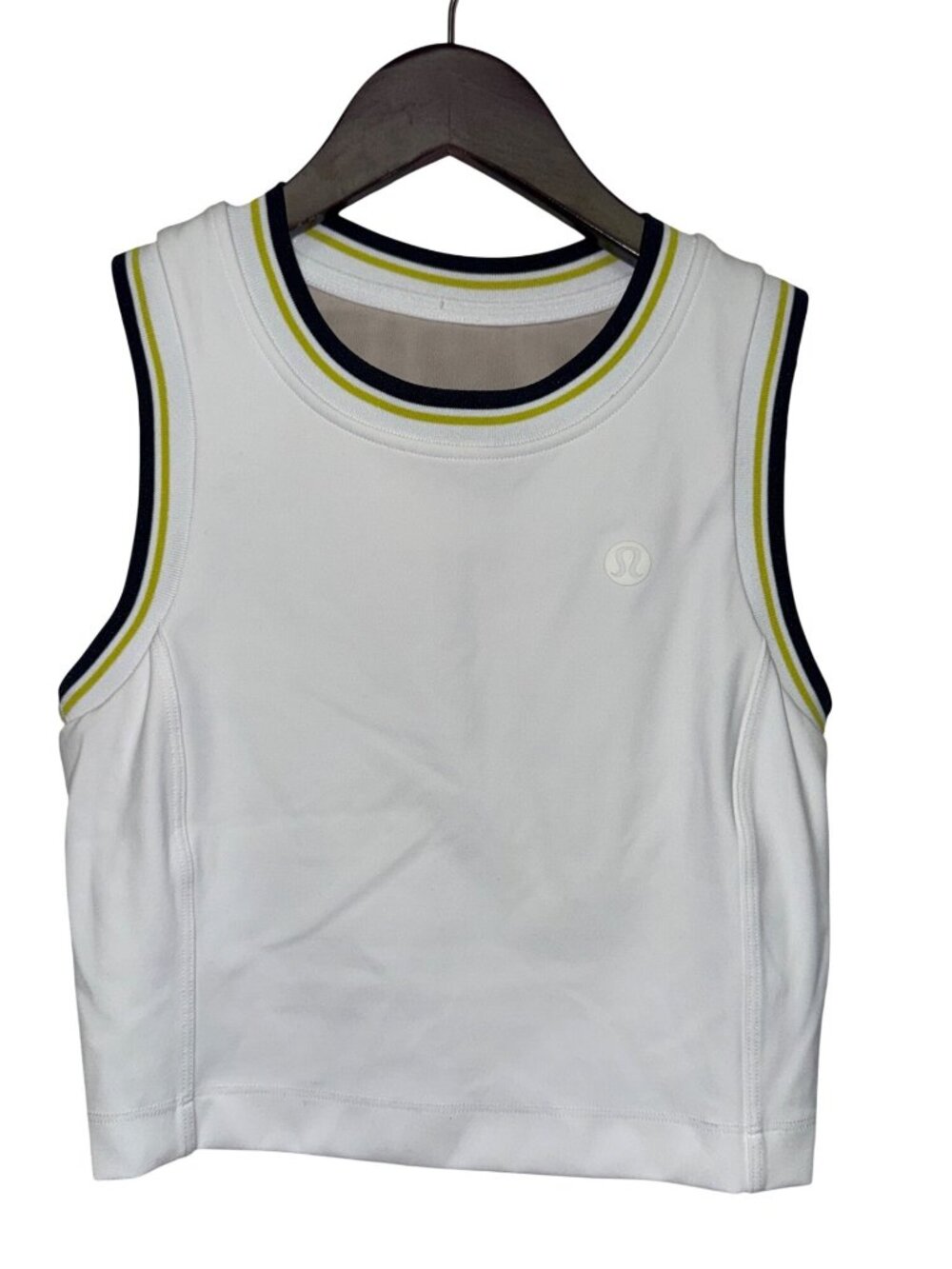 Lululemon Varsity Scoop Neck Tennis Tank XS White Court Crop Top Athletic Bra